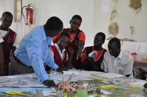 Small group reviews a map